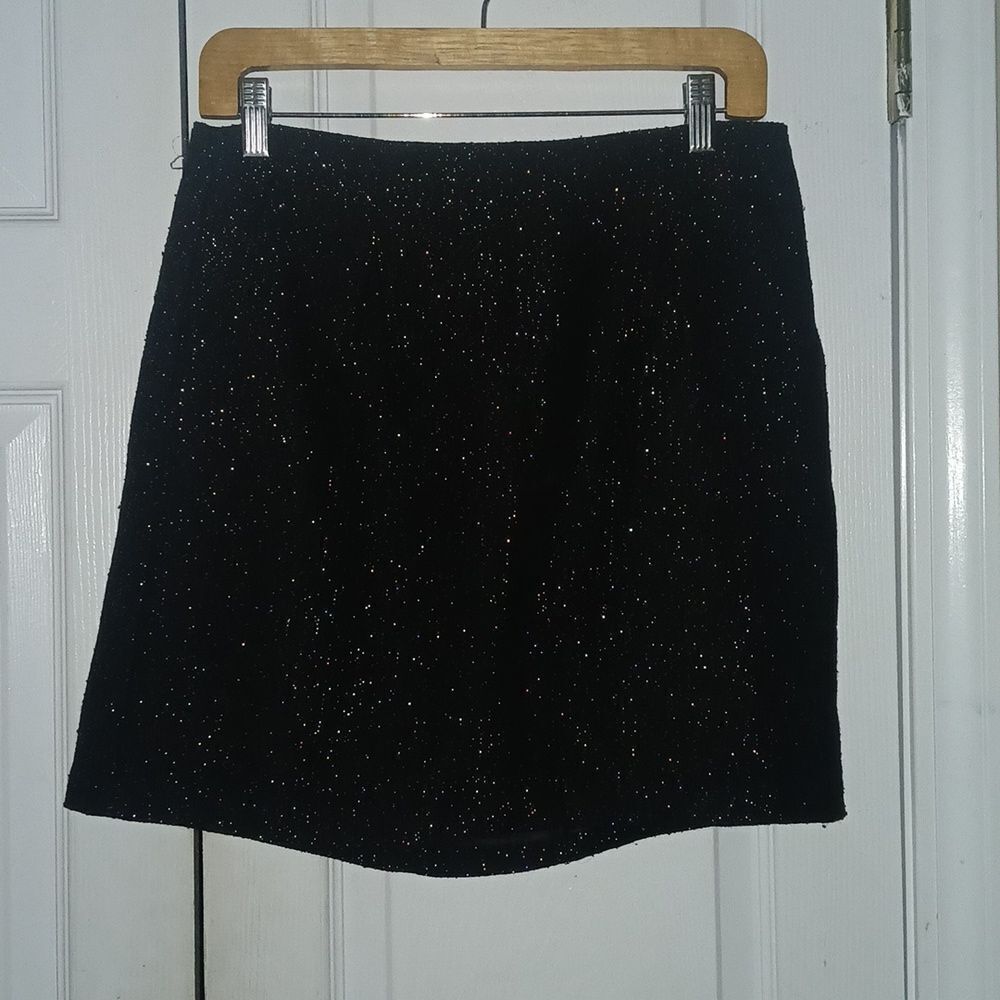 Gap Factory black silver metallic mini skirt Sz 8 EUC